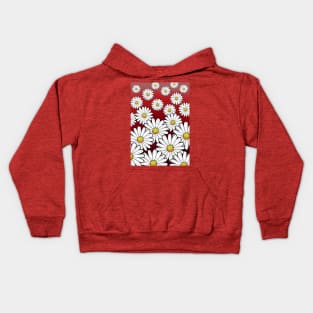 daisies retro style pattern on a dark red maroon background Kids Hoodie